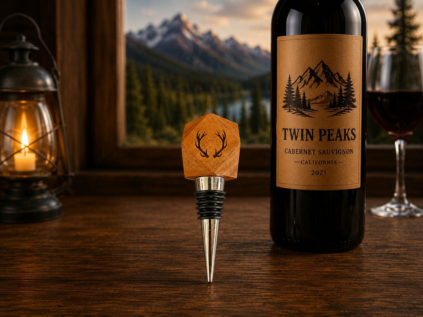 Twin Peaks Cabernet with antler bottle stopper