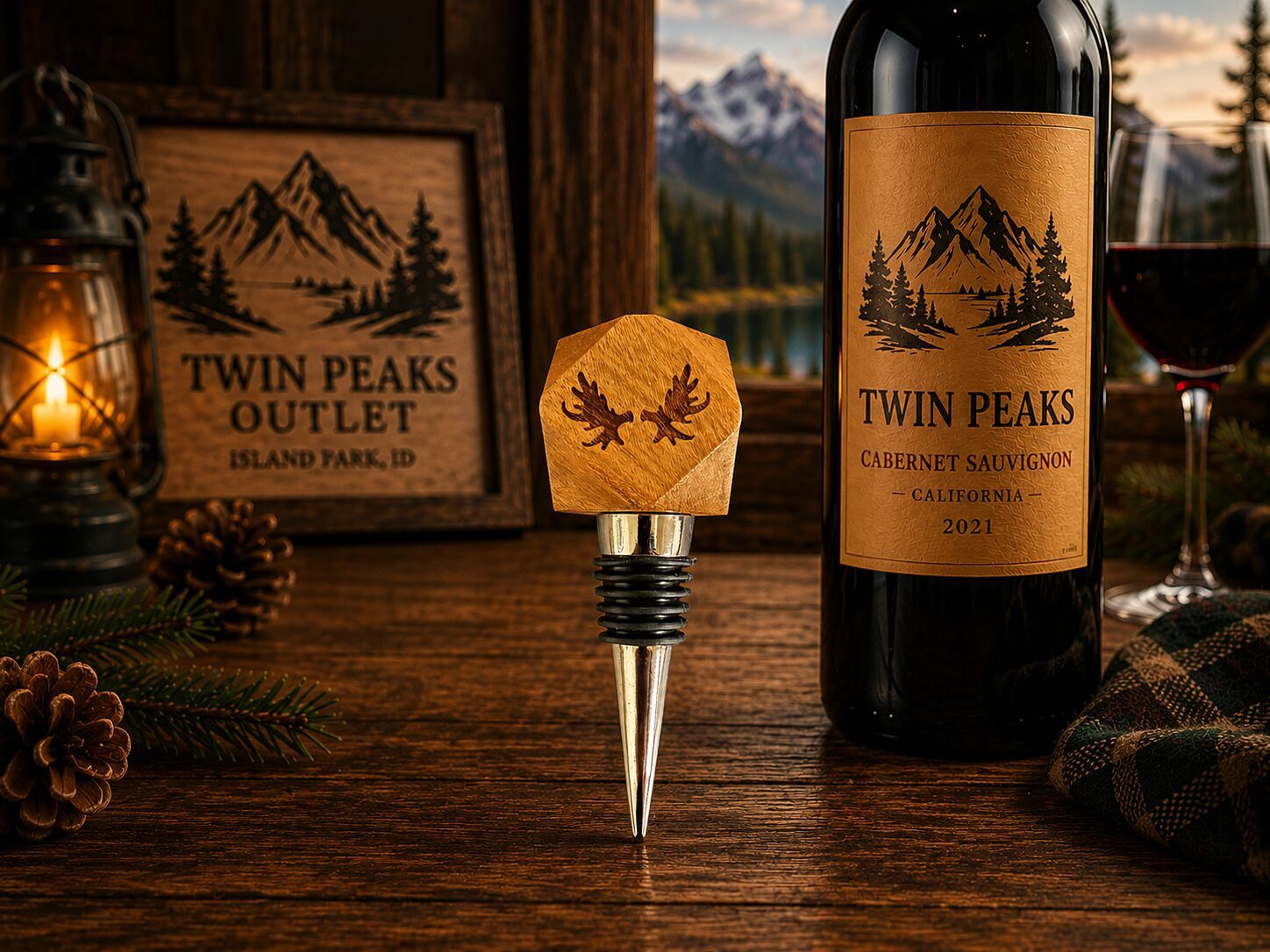 Twin Peaks Cabernet Sauvignon bottle and wooden stopper