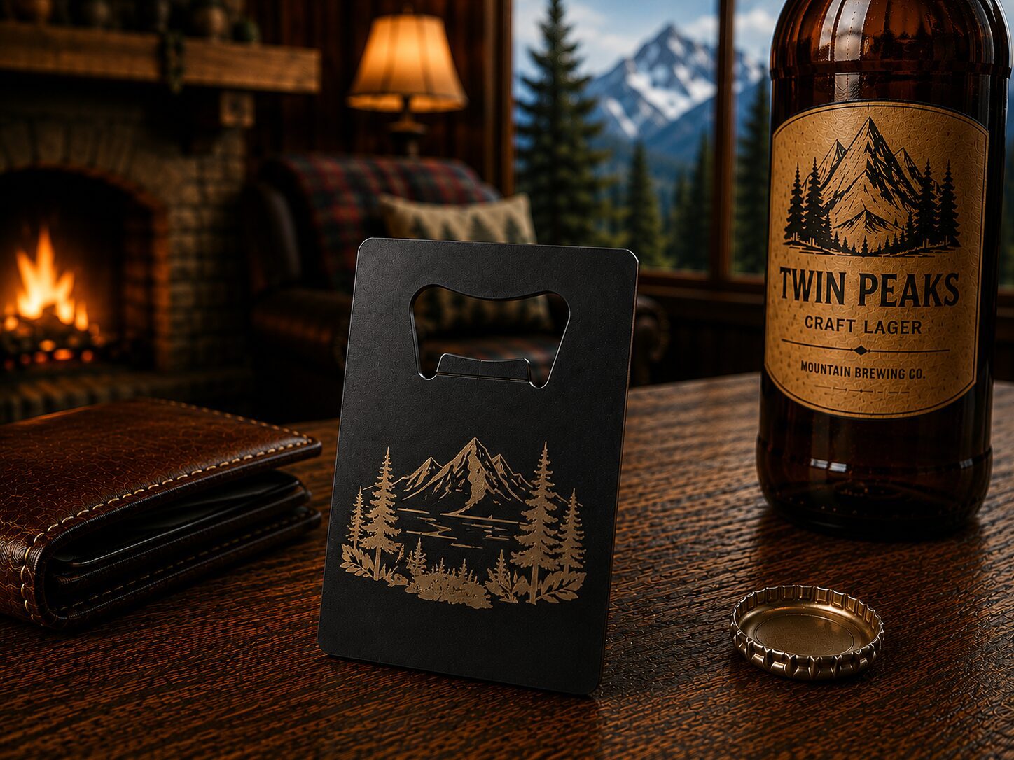 Twin Peaks craft lager and engraved bottle opener