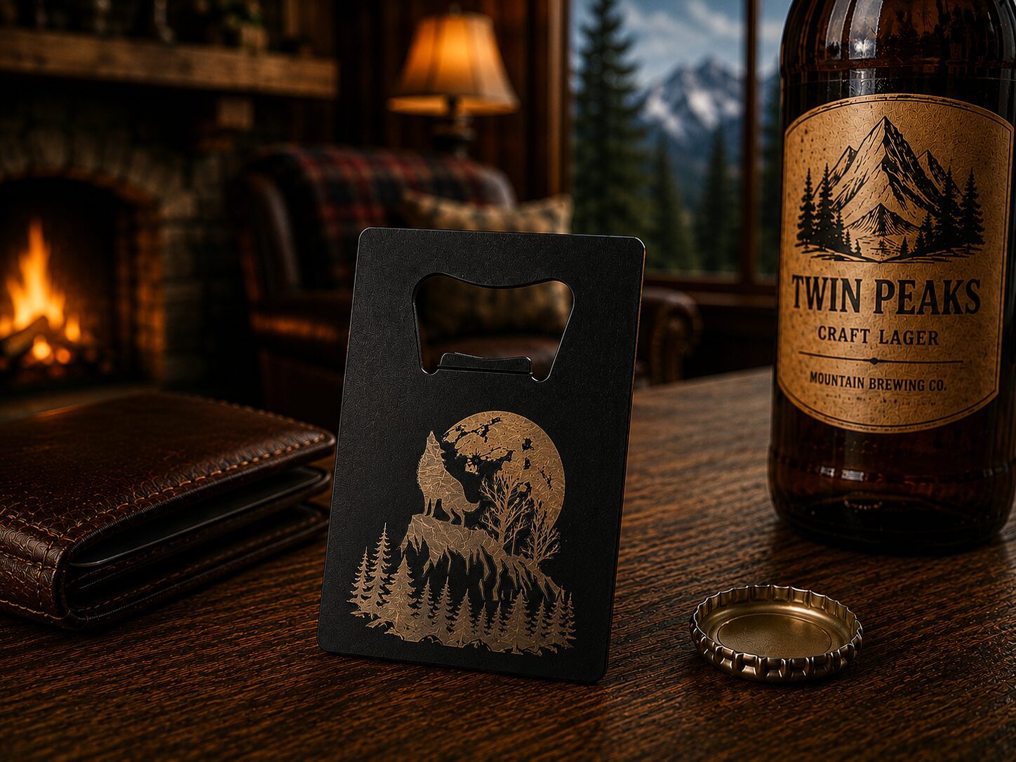 Rustic bottle opener and Twin Peaks lager