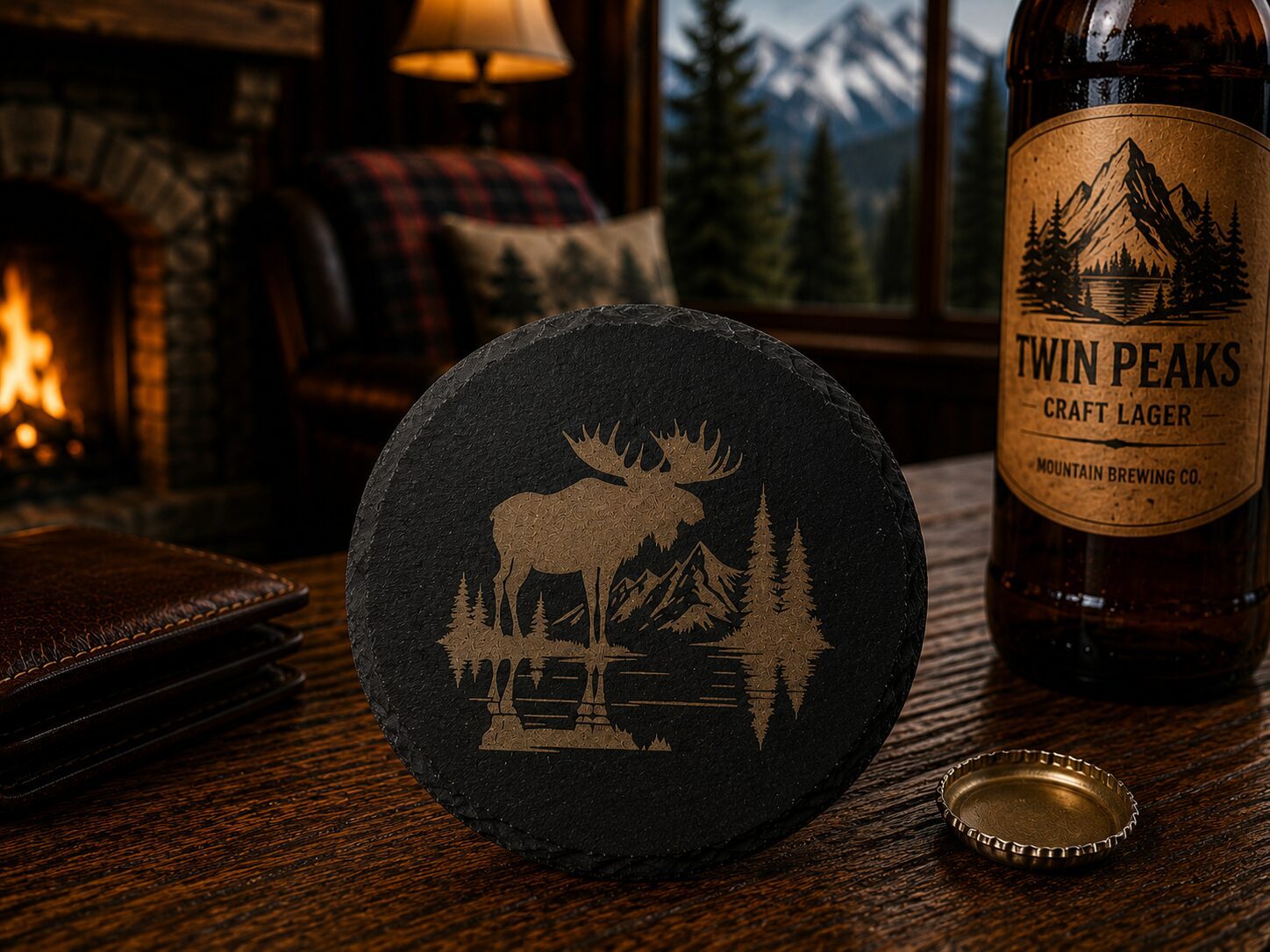 Moose coaster beside Twin Peaks craft lager