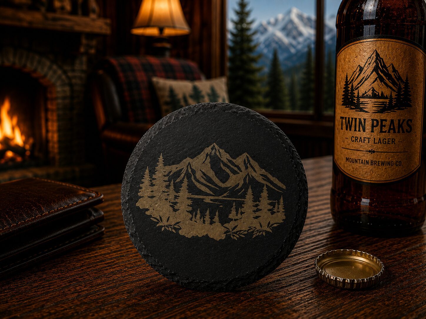 Twin Peaks craft lager with mountain coaster